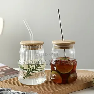 Glass Cup And Straw With Bamboo Cover