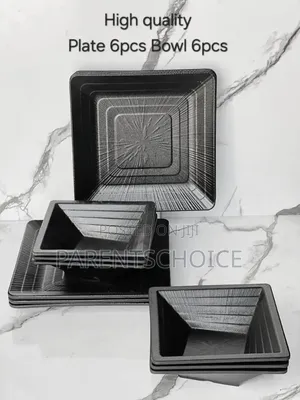 Unbreakable Black Melamine Plates and Bowl - 12pcs