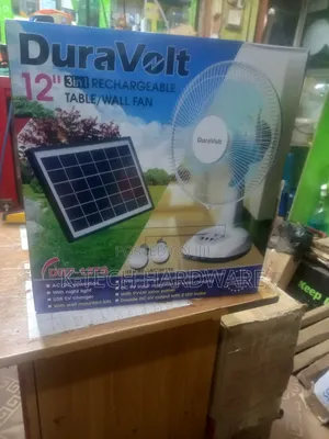 Duravolt 12 Inches Rechargeable Table Fan With Solar Panel/2 Bulbs