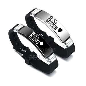 His Queen Her King Best Friend Couple Leather Bangle Bracelet