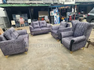Grey Padded 6 Seaters Sofa Fabric Chairs