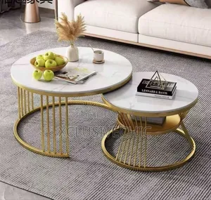 Real Marble Twin Centre Table - White and Gold Legs