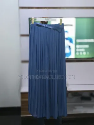 Long Sky Blue Pleated Skirt