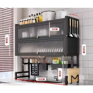 95cm Over the Sink Double Layer Heavy Duty Steel Plate Rack With Cover