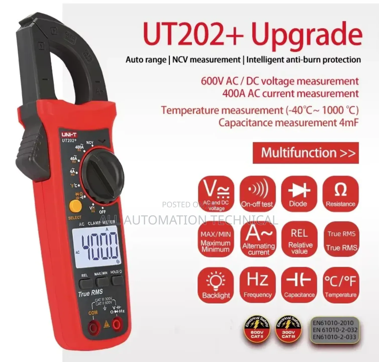 Ut202+ Digital Clamp Meter Multifunction Multimeter