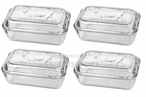 Cow Embossed Clear Thick Glass Butter Dish With Lid 4 Set