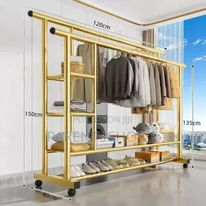Double-Pole Clothes Rack Household Clothes - Gold