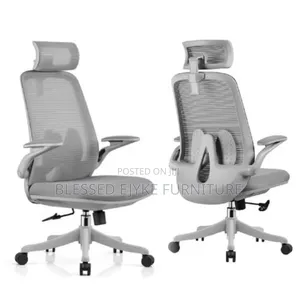 Mesh Ergonomic Swivel Office Chair With Flip Arms- 1 Piece- Gray