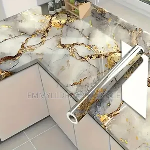 Marble-Like Vinyl Waterproof Wallpaper for Kitchen and Bathroom Tiles.