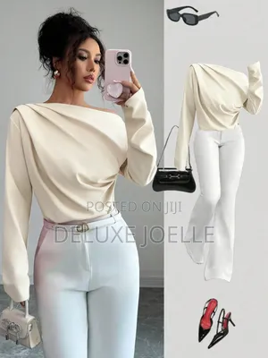 Ruched Oblique Shoulder Long Sleeve Blouse