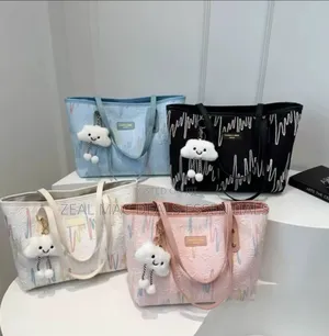 Striped Quality Cloud Tote Bag With Small Teddy