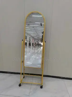 Gold Standing Dressing Mirror With Shoe Rack
