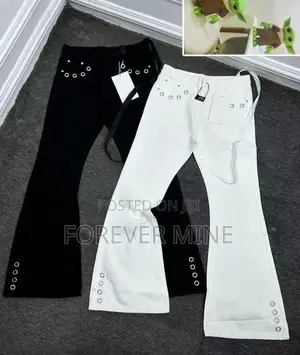 Unisex Flared Denim Pants – Eyelet Detail Black White