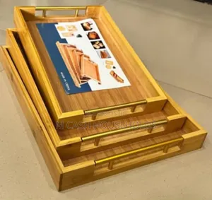 Wooden Bamboo Tray With Gold Handle