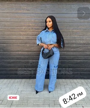 Ladies Black Denim 2pcs Trousers