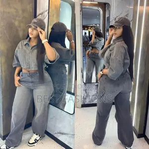 Ladies Black Denim 2pcs Trousers