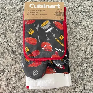 4 Piece Bbq Set, Include Apron, Oven Mitt, Pot Holder Kitchen Towel..