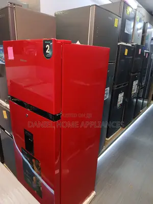 Hisense 205l Double Door Refrigerator With Water Dispenser, Red Finish