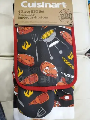 4 Piece Bbq Set, Include Apron, Oven Mitt, Pot Holder Kitchen Towel..