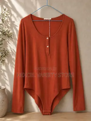 Stylish Rust Orange Long Sleeve Bodysuit