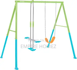 Children's Swing With Seat and Rocker, Steel, Green and Blue