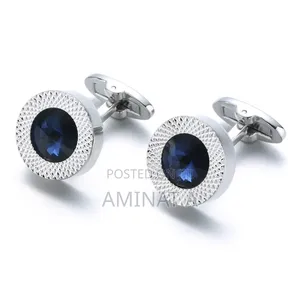 Quality Silver Blue Cufflinks for Men With Case