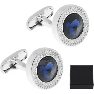 Quality Silver Blue Cufflinks for Men With Case