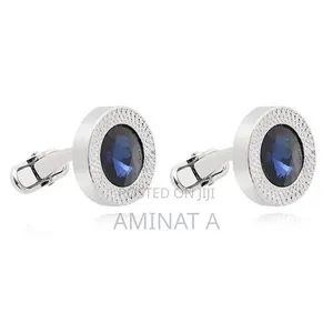 Quality Silver Blue Cufflinks for Men With Case