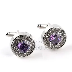 Vip Silver Purple Cufflinks for Men With Case
