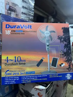 18” Duravolt Rechargeable Solar Fan 3 in 1