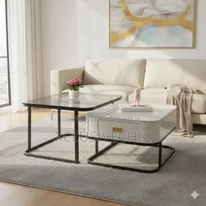 Real Marble and Tempered Glass Twin Centre Table With Drawer