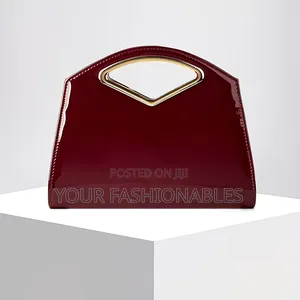 Burgundy Patent Gold Trim Handle Clutch Purse