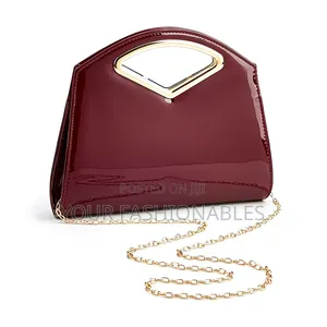 Burgundy Patent Gold Trim Handle Clutch Purse