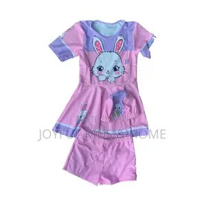 3 Pcs Dress Style Girls Cover Up Swimming Trunk,Pant With Cap- Multi