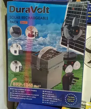 Duravolt 5-in-1 Solar Power Rechargeable Pack + 12" Dc Table Fan