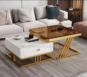 Real Marble and Tempered Glass Twin Center Table With Drawer