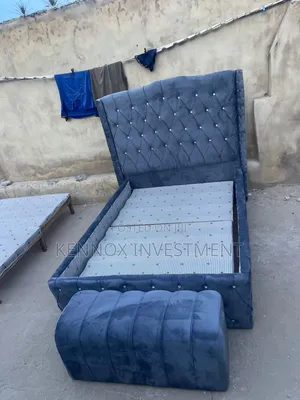 4 and Half by 6 Super Soft Upholstery Bedframe With an Ottoman