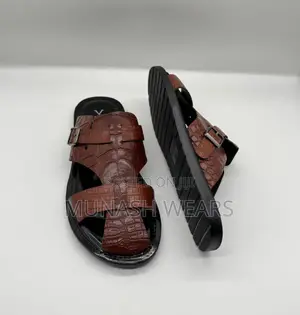 Italian Leather Brown and White Slipers 40-46