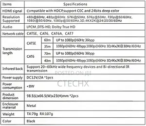 Hdmi Extender Over Cat6/7 70m , Bi-Directional Ir Single Power Input