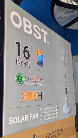 Obst 16-Inch Solar-Powered Standing Rechargeable Fan