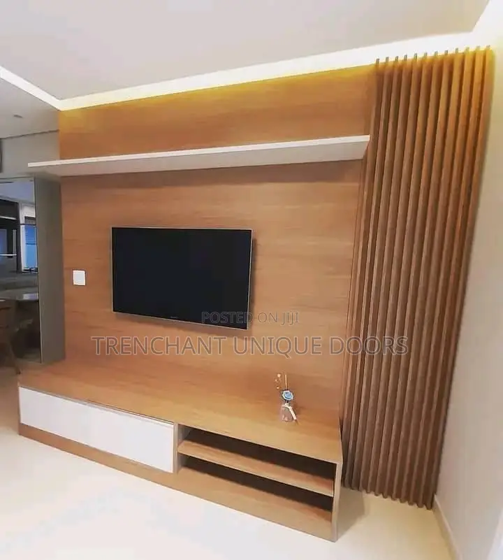 Tv Media Stand With Fluted Panel Wall Gladding