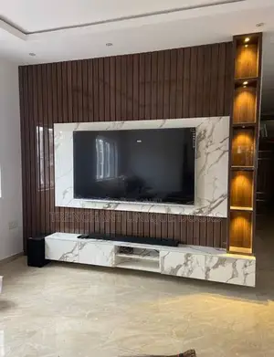 Tv Media Stand With Fluted Panel Wall Gladding