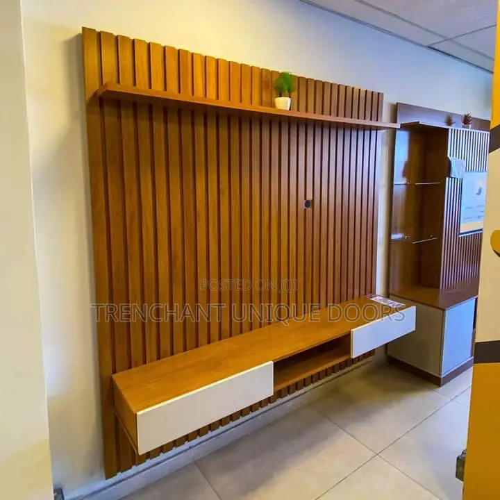 Tv Media Stand With Fluted Panel Wall Gladding