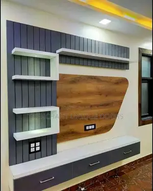 Tv Media Stand With Fluted Panel Wall Gladding