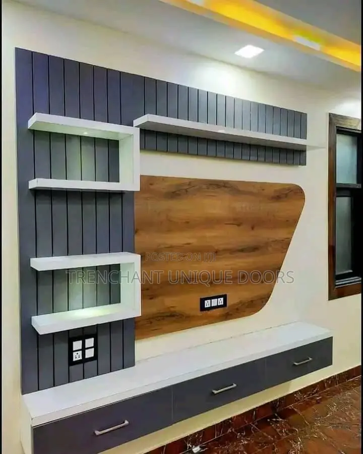 Tv Media Stand With Fluted Panel Wall Gladding