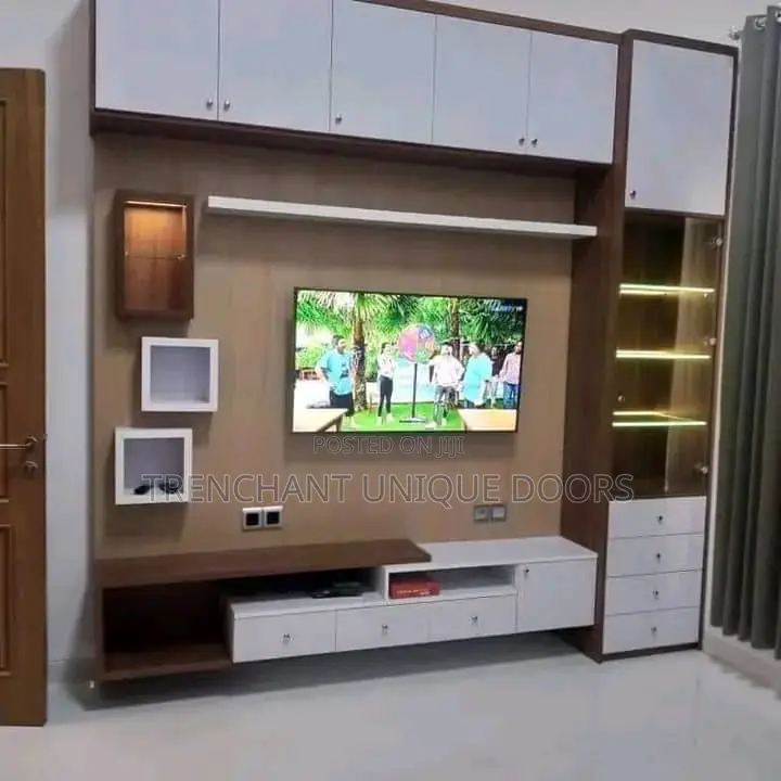 Tv Media Stand With Fluted Panel Wall Gladding