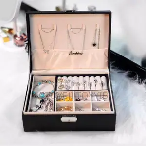 2 Layer Jewelry Holder With Lock Jewelry Storage Box Multi-Pockets.