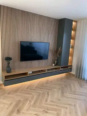 Tv Media Stand With Fluted Panel Wall Gladding
