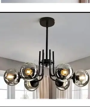 Nordic Smoky Glass Globe Chandelier – 6-Light Modern Pendant