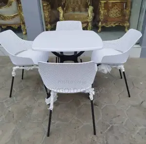 White Restaurant Dining Set With 4 Chairs